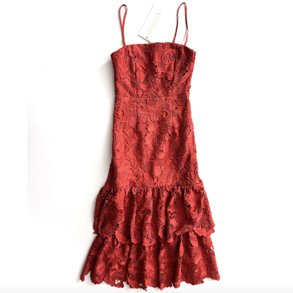 Mestiza New York Orange Vanessa Tiered Midi Lace Dress No Belt 6